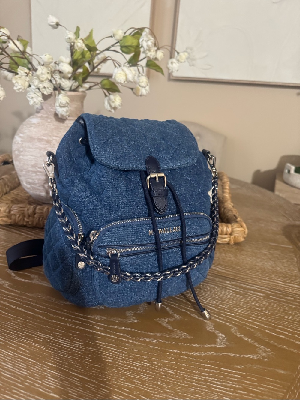 MZ Wallace Quilted Denim Backpack in Dark Blue brand new without tags
